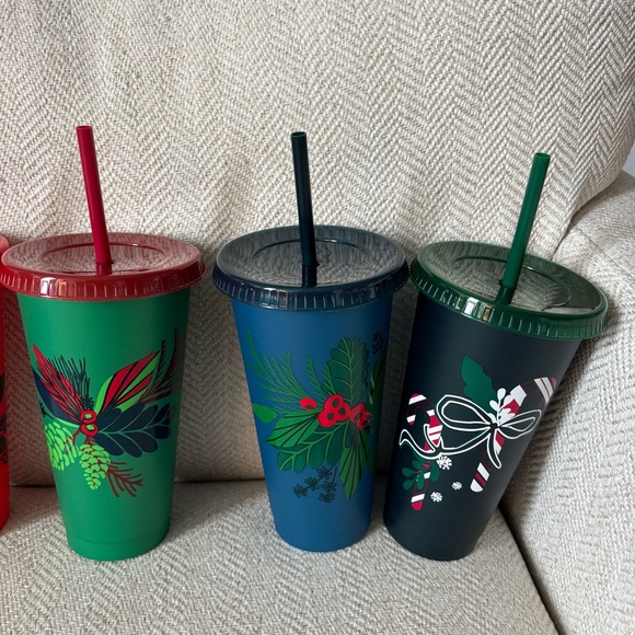 Starbucks Festive Holiday Cold Drinks Cups Set - Red, Green, Pink - Picture 3 of 7